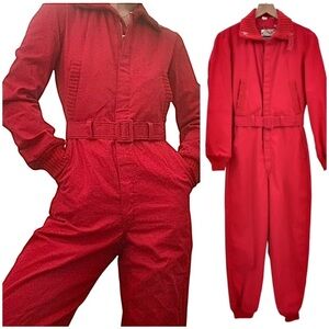Vintage 1950s Red Jumpsuit Rockabilly Sears Ted Williams Sportswear Ski Jumper S
